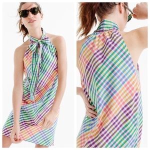 J. Crew Tie-Neck Rainbow Gingham Dress
